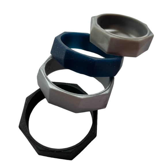 NEW 4 Men’s Silicone Rings Wedding Bands Size 12 NWT Zitahli Silver Black Blue - Picture 2 of 10